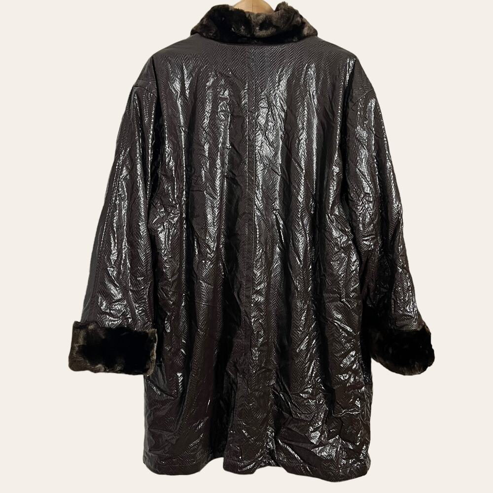 Vintage Dennis Basso Faux Leather Faux Fur Lined Snakeskin Texture Coat Size 1X - Picture 5 of 11